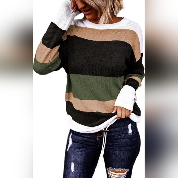 Sweaters - NEW! Women's Sweater, Round Neck, Striped Pullover in size S.